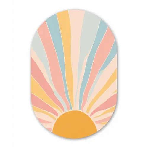 Illustratie - Zon - Pastelkleuren Wandcirkel Ovaal Glas middel -3d