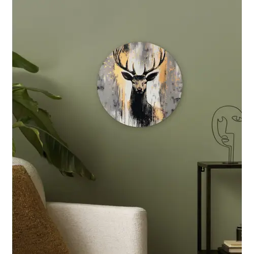 Abstract - Hert - Gewei - Goud Wandcirkel kunststof plaat 5mm dik klein -sfeer3
