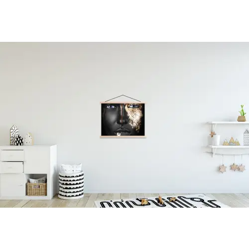 Vrouw - Bladgoud - Zwart - Goud - Luxe textielposter latten blank klein -kinderkamer