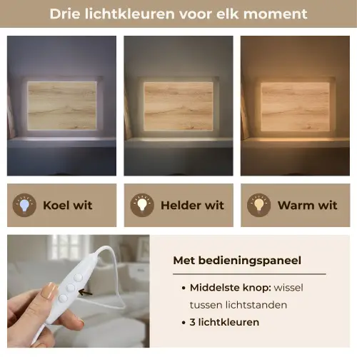Houtlook - Bruin - Hout Light Box met kabel (Tafellamp) klein -USP_lichtkleurNL