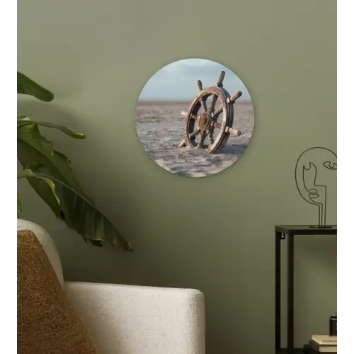 Scheepsstuur - Hout - Bruin - Zand Wandcirkel plexiglas klein -sfeer3