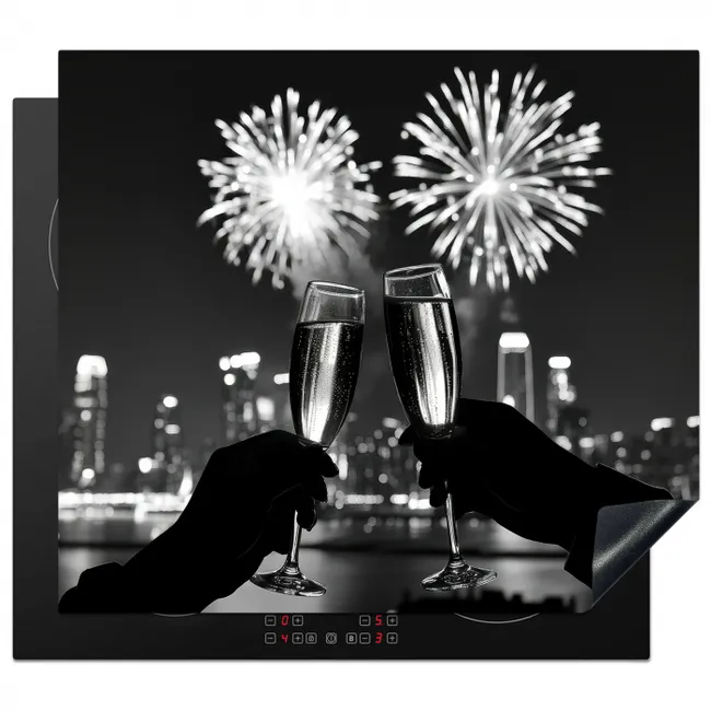 Vuurwerk - Proosten - Skyline - Champagne Inductie beschermer vinyl 3mm middel -3d