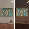 Vogel - Tak - Rozen - Mozaïek Light Box met batterij (Wandlamp) middel -sfeer3