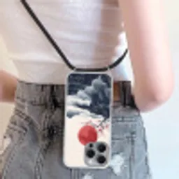 Kersenbloesem - Oosters - Rood Hoesje iPhone 16 Pro Max met koord klein -sfeer5