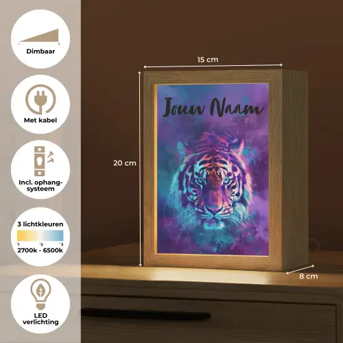 Tijger - Kleurrijk - Rook - Dieren Light Box met kabel (Kinderlampje) klein -USP_NL