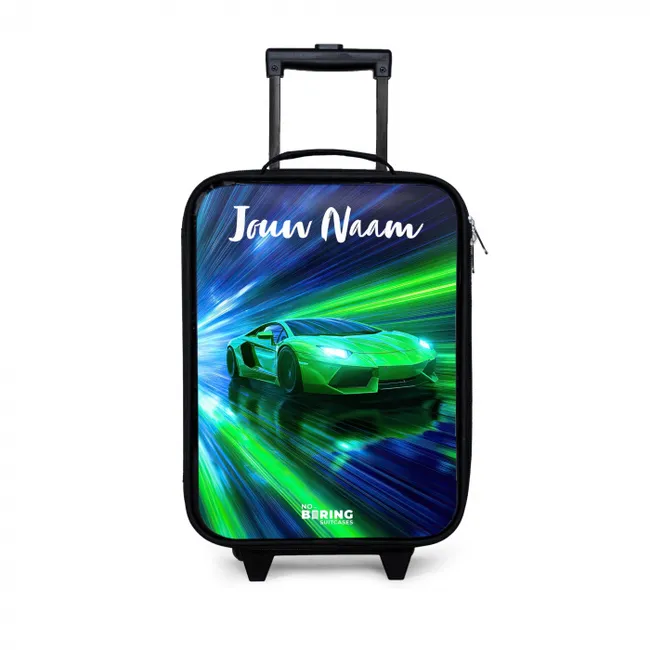 Sportauto - Groen - Snelheidslijnen - Neon Kinderkoffer - Zwart klein -3d