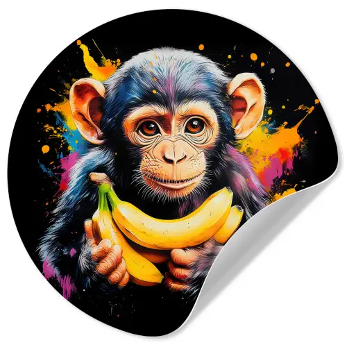 Aap - Graffiti - Kleurrijk - Bananen - Modern Wandcirkel behangsticker klein -3d
