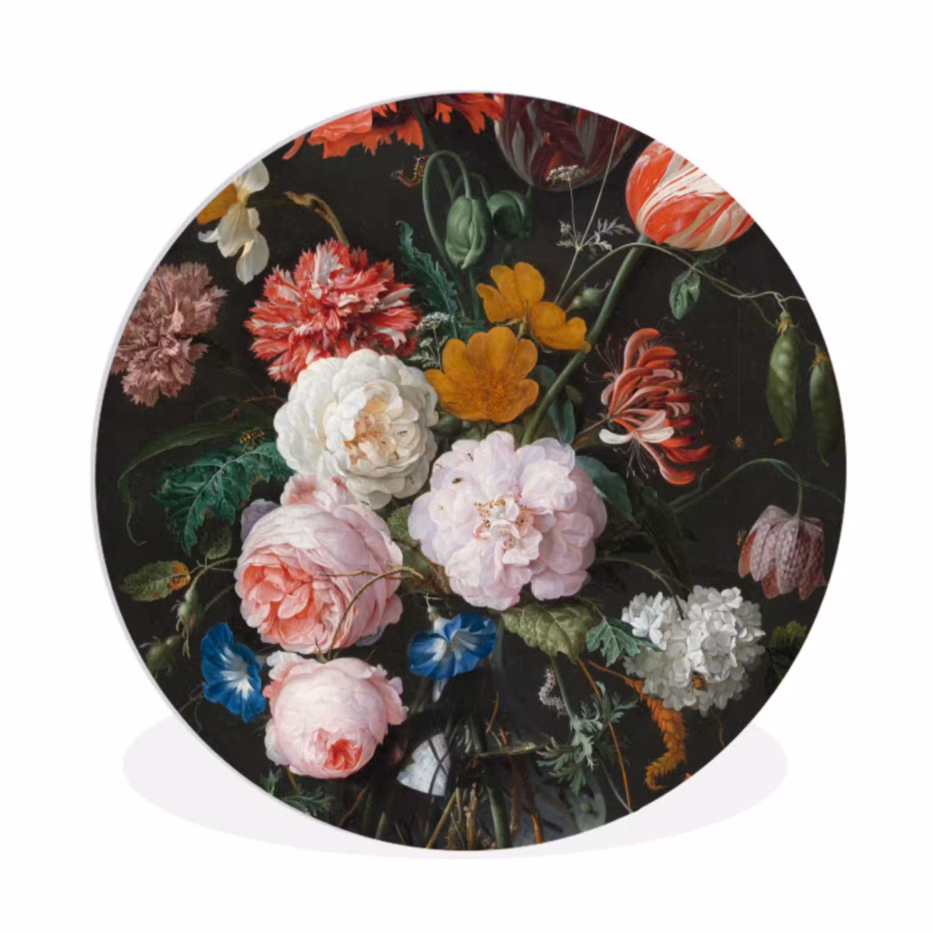 Stilleven met bloemen in een glazen vaas - Schilderij van Jan Davidsz. de Heem Wandcirkel kunststof plaat 5mm dik klein -3d