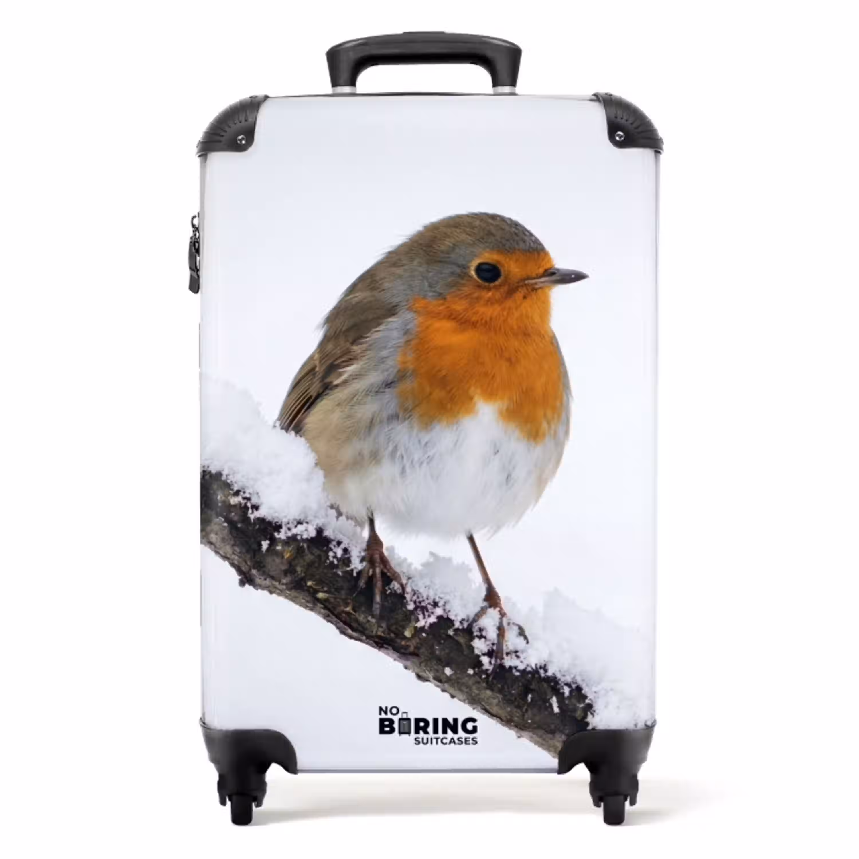 Roodborstje - Tak - Sneeuw - Winter - Levendig NBS - Handbagage koffer - Volwassenen Unisex middel -productfoto_recht