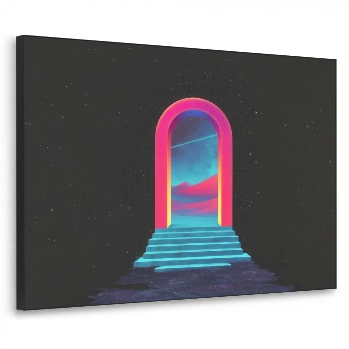 Poortje - Landschap - Sterrenhemel - Roze Textielframe zwart klein -3d