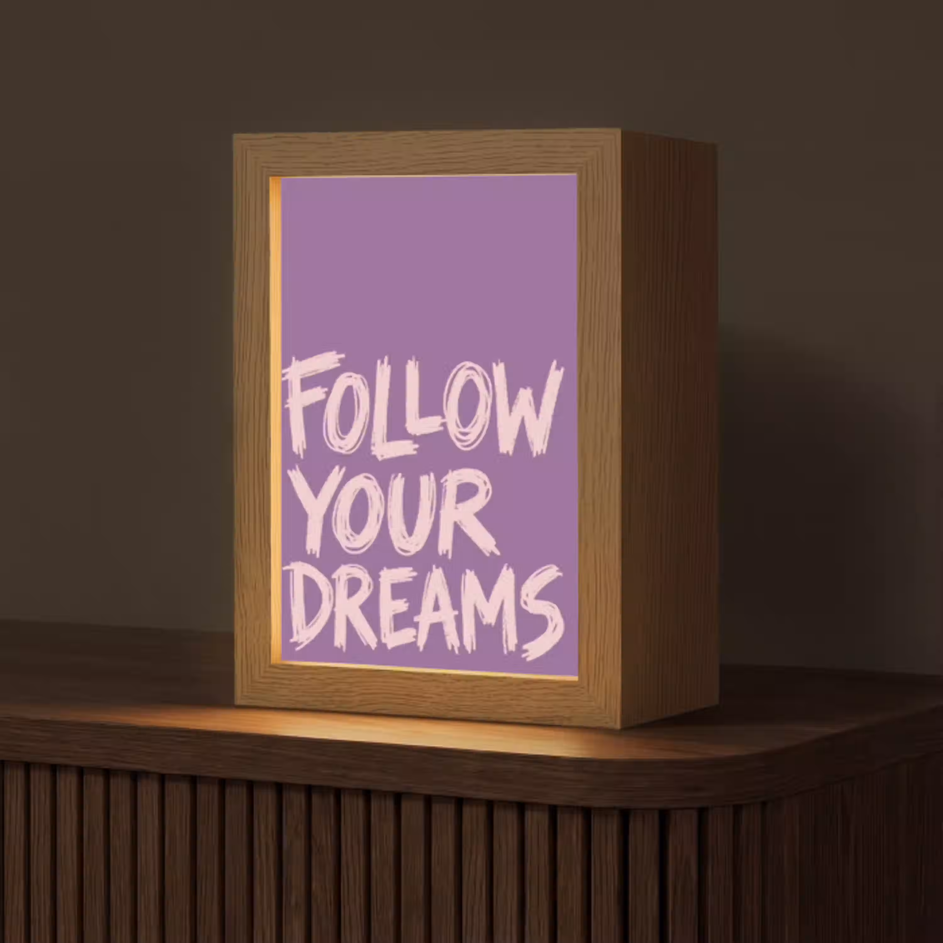 Follow your dreams - Paars - Penseeltextuur Light Box met kabel (Tafellamp) klein -z3d_website