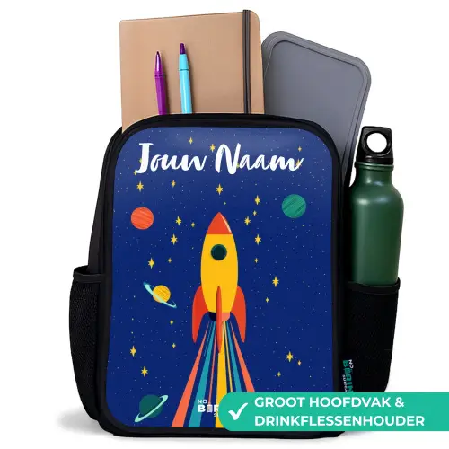 Raket - Sterren - Planeet - Ruimte Rugzak - Zwart middel -inhoud_NL
