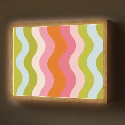 Banen - Golven - Kleurrijk - Verticaal Light Box met batterij (Wandlamp) middel -z3d_website
