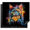 Kat - Graffiti - Kleurrijk - Wafel - Eten Inductie beschermer vinyl 3mm middel -3d