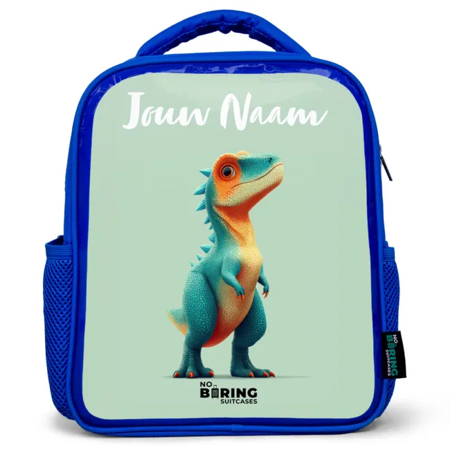Rugzak kind met naam - Blauw Dino - Dier - Groen - Oranje