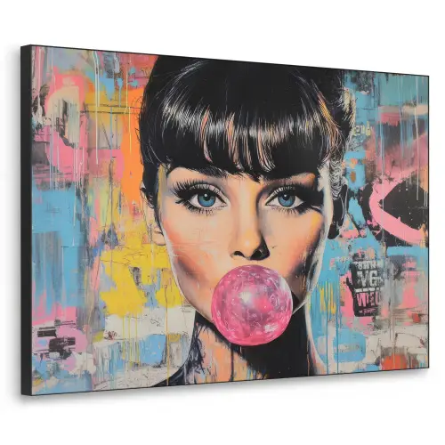 Kauwgom - Vrouw - Penseelstreken - Modern Textielframe zwart klein -3d