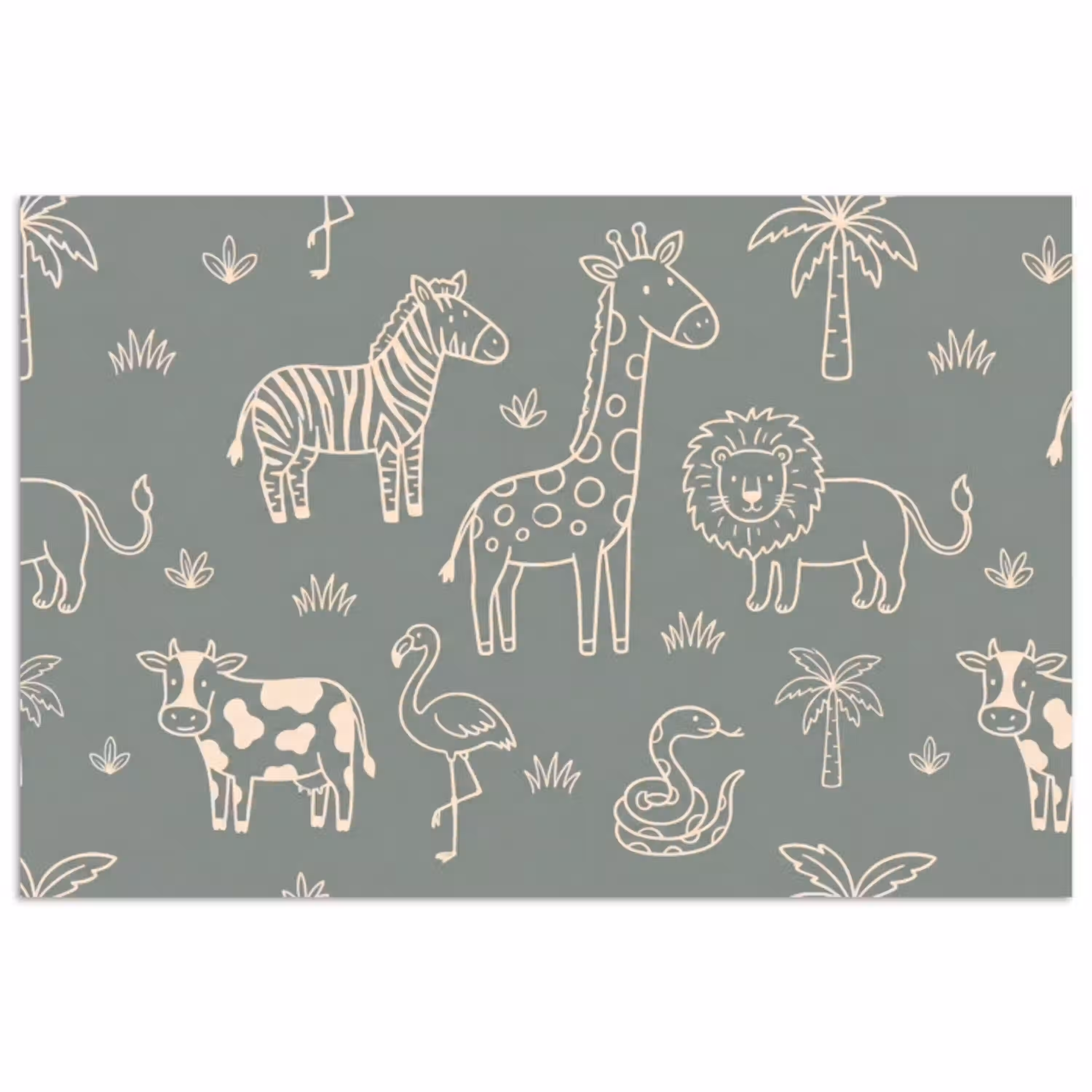 Dieren - Safari - Patroon - Illustratie - Groen poster papier klein -3d