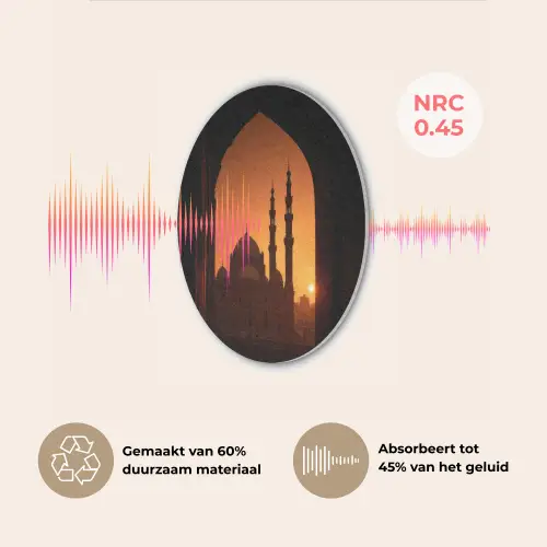 Moskee - Oranje lucht - Islamitisch Akoestische PET Vilt - Rond klein -USP_NL