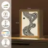 Beige - Lijnen - Golvend -  Abstract Light Box met kabel (Tafellamp) klein -USP_NL