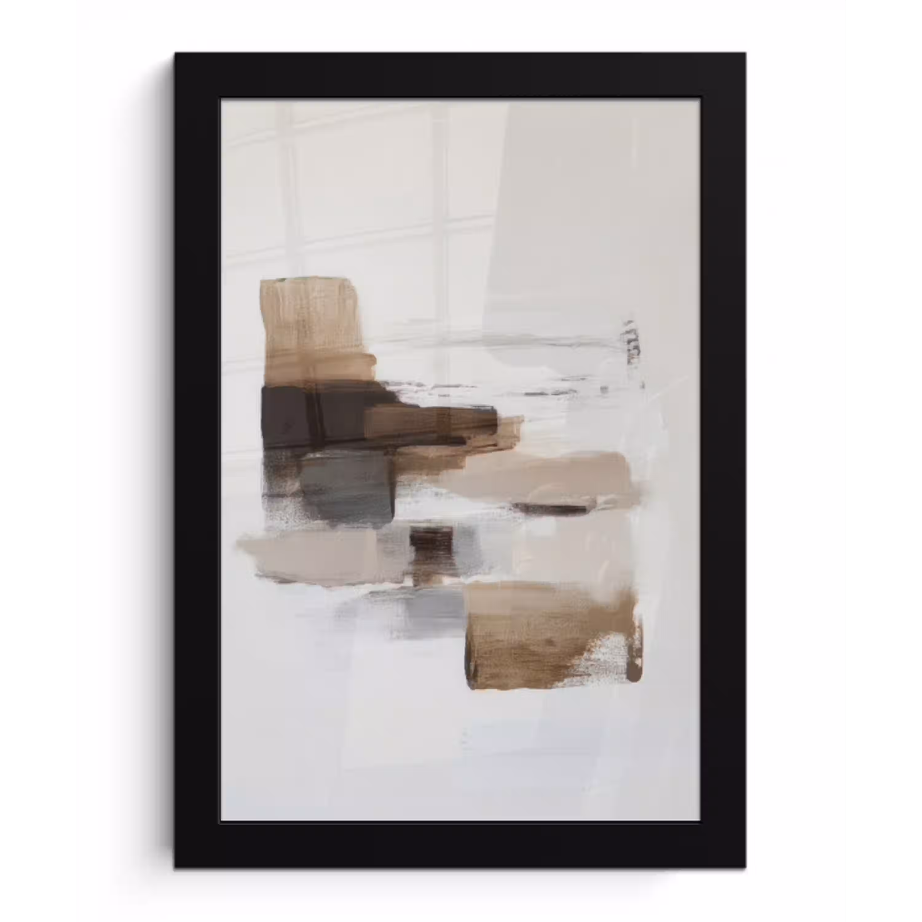 Penseelstreken - Balans - Beige - Bruin fotolijst zwart zonder passe partout klein -3d