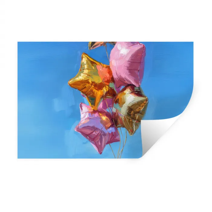 Ballonnen - Goud - Stervorm - Roze Muursticker klein -3d