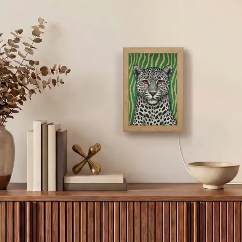 Panter - Zebrapatroon - Groen Light Box met kabel (Tafellamp) klein -sfeer2