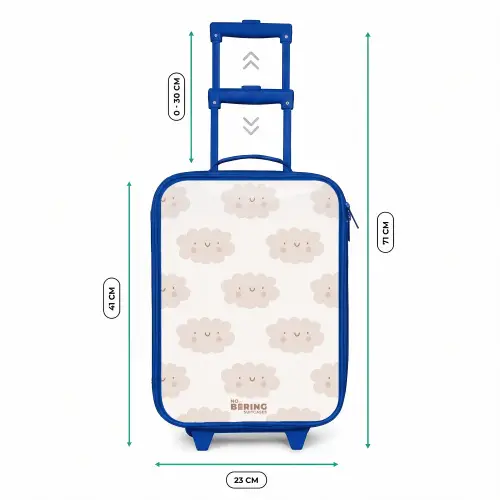 Vrolijke wolkjes met gezichtjes op crèmekleurige achtergrond Kinderkoffer - Blauw klein -productfoto_formaten