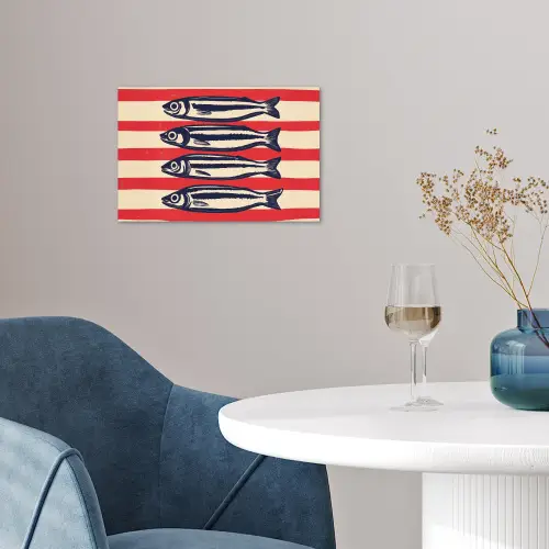 Sardines - Rood en beige strepen poster papier klein -sfeer3