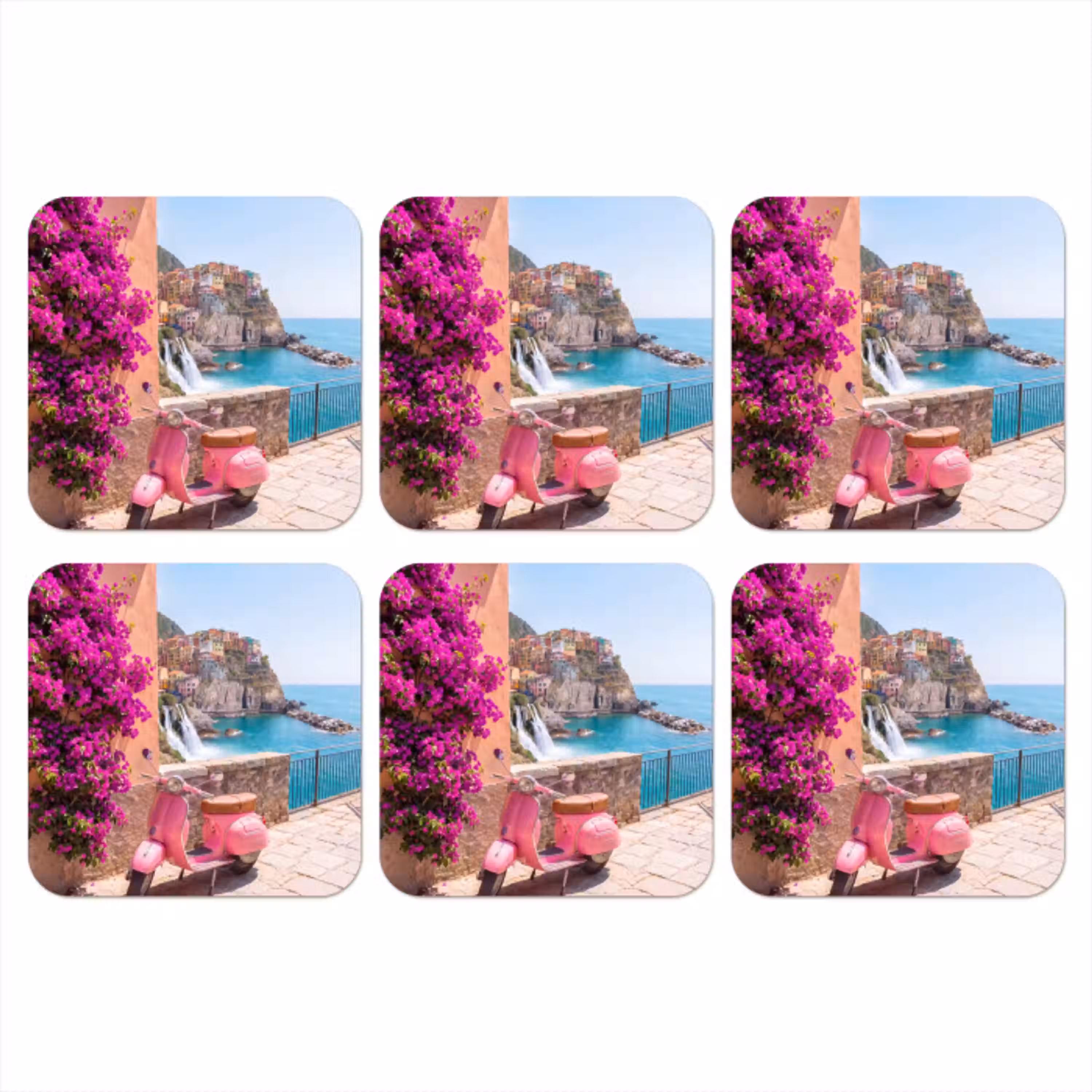 Voertuig - Roze - Kust - Zomer - Reizen onderzetter kurk middel -3d