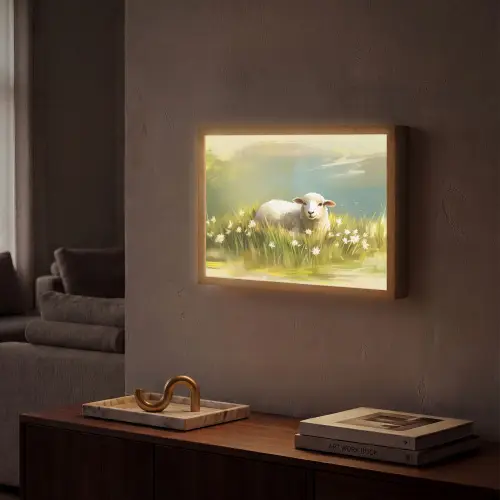Schaap - Weide - Groen Light Box met batterij (Wandlamp) middel -sfeer1