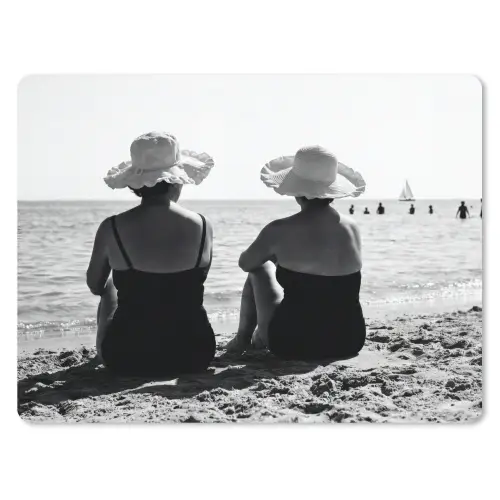 Vrouwen - Zonnehoed - Strand - Zwart - Wit muismat rubber klein -3d