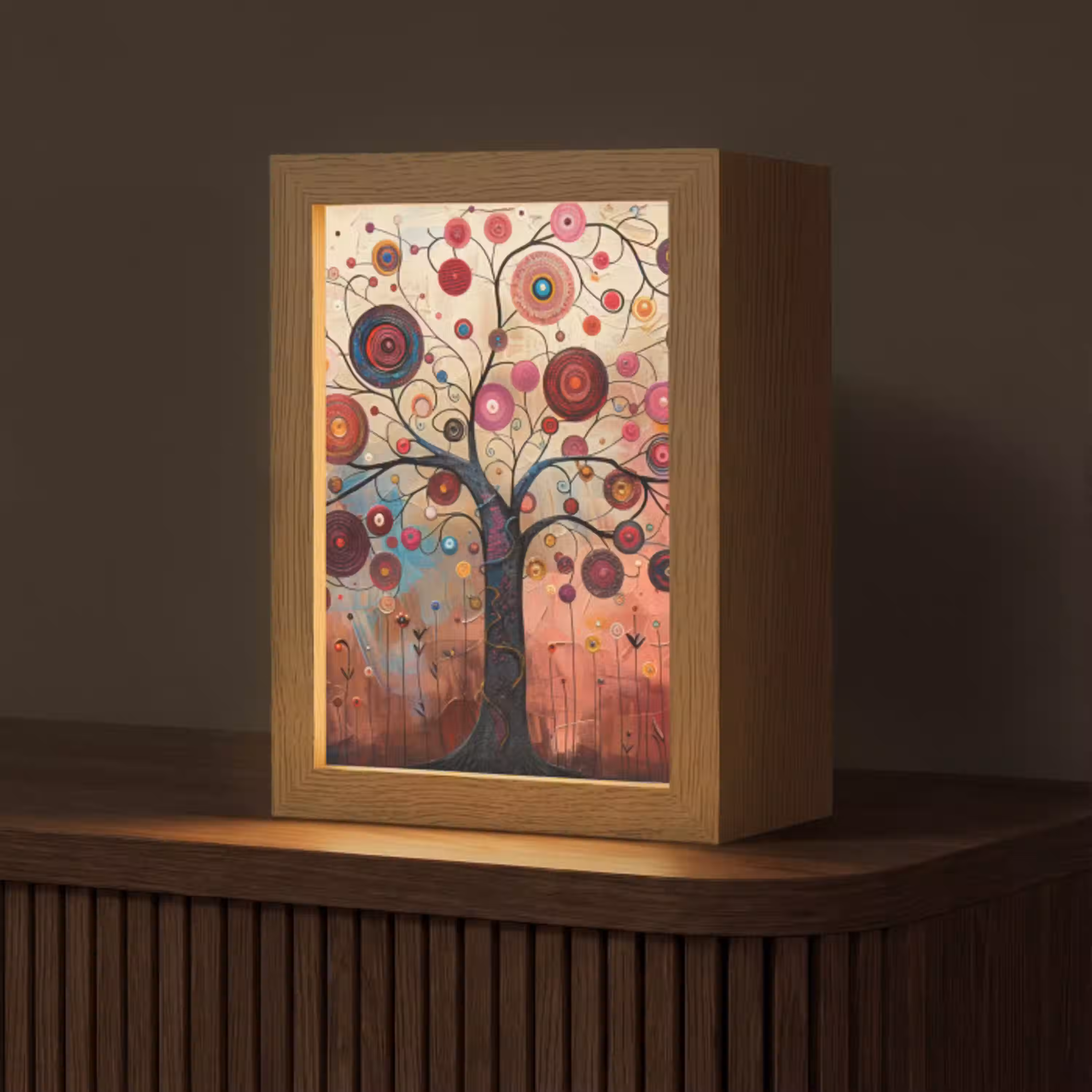 Boom - Paars - Abstract - Kunst Light Box met kabel (Tafellamp) klein -z3d_website