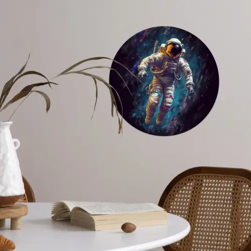 Ruimte - Neon - Astronaut - Sterren Wandcirkel behangsticker klein -sfeer3