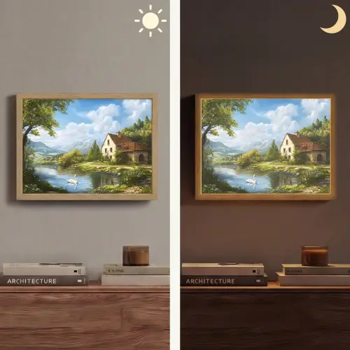 Zwaan - Bomen - Rust Light Box met batterij (Wandlamp) middel -sfeer3