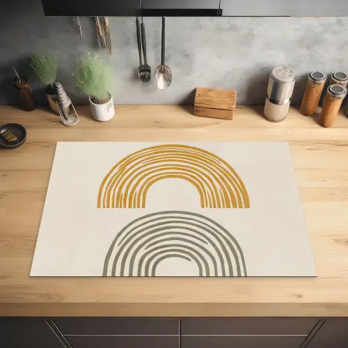 Bogen - Lijnen - Oranje - Minimalistisch Inductie beschermer vinyl 3mm klein -sfeer5