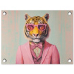 Tijger - Strik - Jasje - Roze tuinposter los doek klein -3d