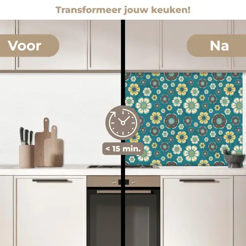 Retro - Bloemen - Patronen - Blauw keuken achterwand 2 middel 871 -voor-na2_NL
