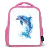 Springende dolfijn in aquarelspetters Kinderrugzak - Roze middel -3d