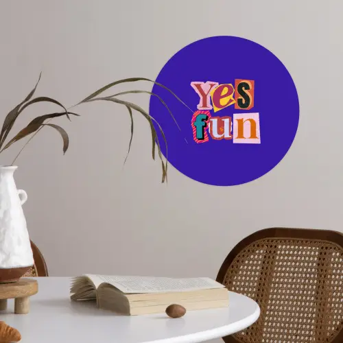 Yes fun - Kleurrijk - Collage-stijl Wandcirkel behangsticker klein -sfeer3