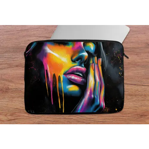 Vrouw - Gezicht - Verf - Kunstzinnig laptophoes neopreen klein -tafel