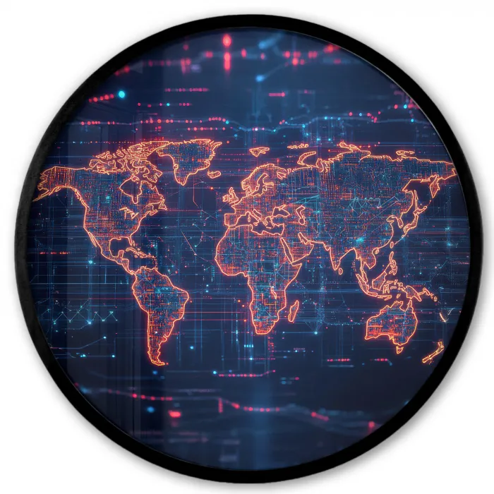 Wereldkaart - Futuristisch - Oranje Fotolijst rond zonder passe partout klein -3d