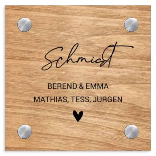 Licht hout - Sierlijk Naambord Vierkant klein -3d