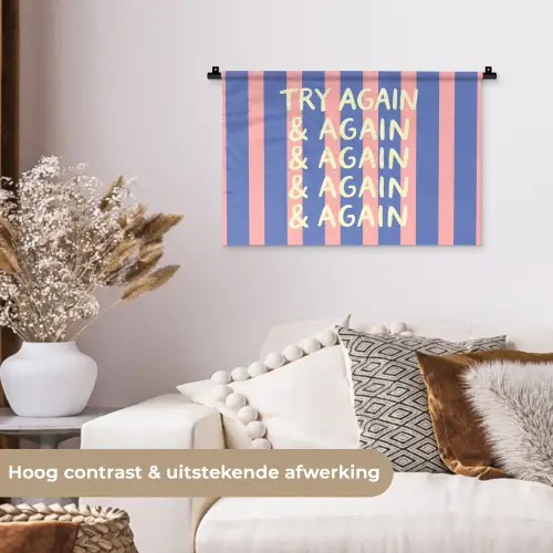 Try again - Strepen - Roze - Verticaal - Blauw Wandkleed katoen klein -sfeer1