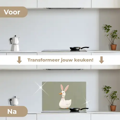 Eend - Konijnoren - Grijs keuken achterwand spatscherm klein -voor_na_NL