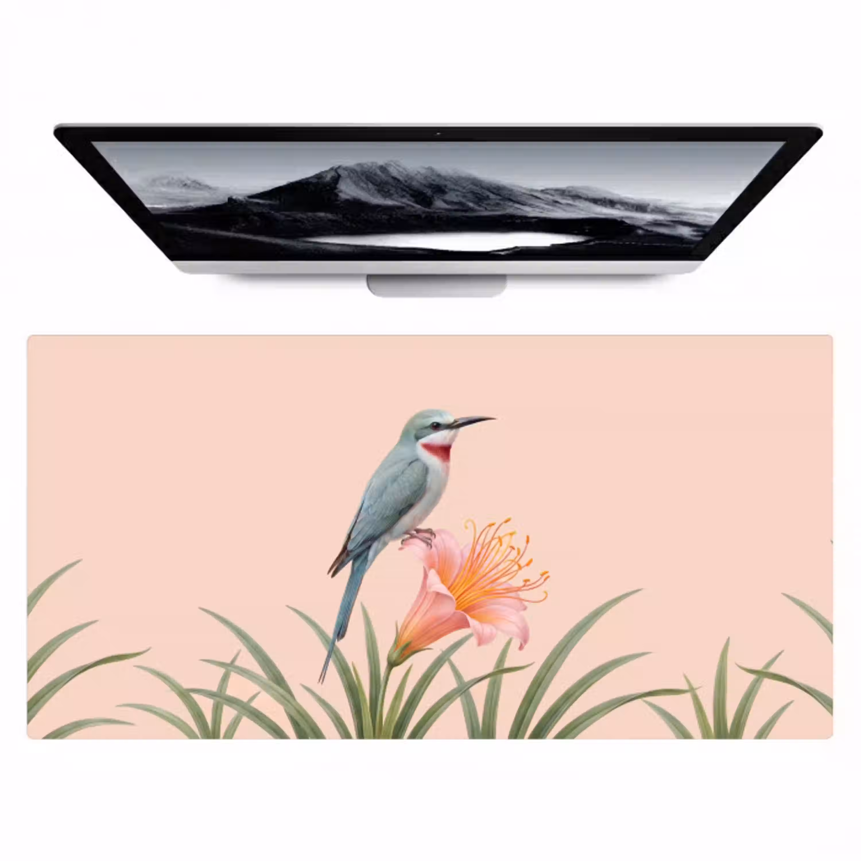 Vogel - Bloem - Natuur - Roze Muismat XXL klein -zzz3d