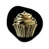 Cupcake - Eten - Goud - Zwart Wandcirkel Organisch Plexiglas middel -3d