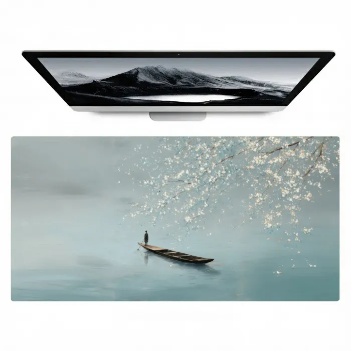Bloesems - Minimalistisch - Wateroppervlak - Boot Muismat XXL klein -zzz3d