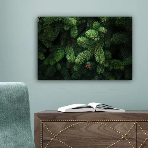 Sparrentakken - Knoppen - Naalden - Groen canvas 2cm klein -sfeer4