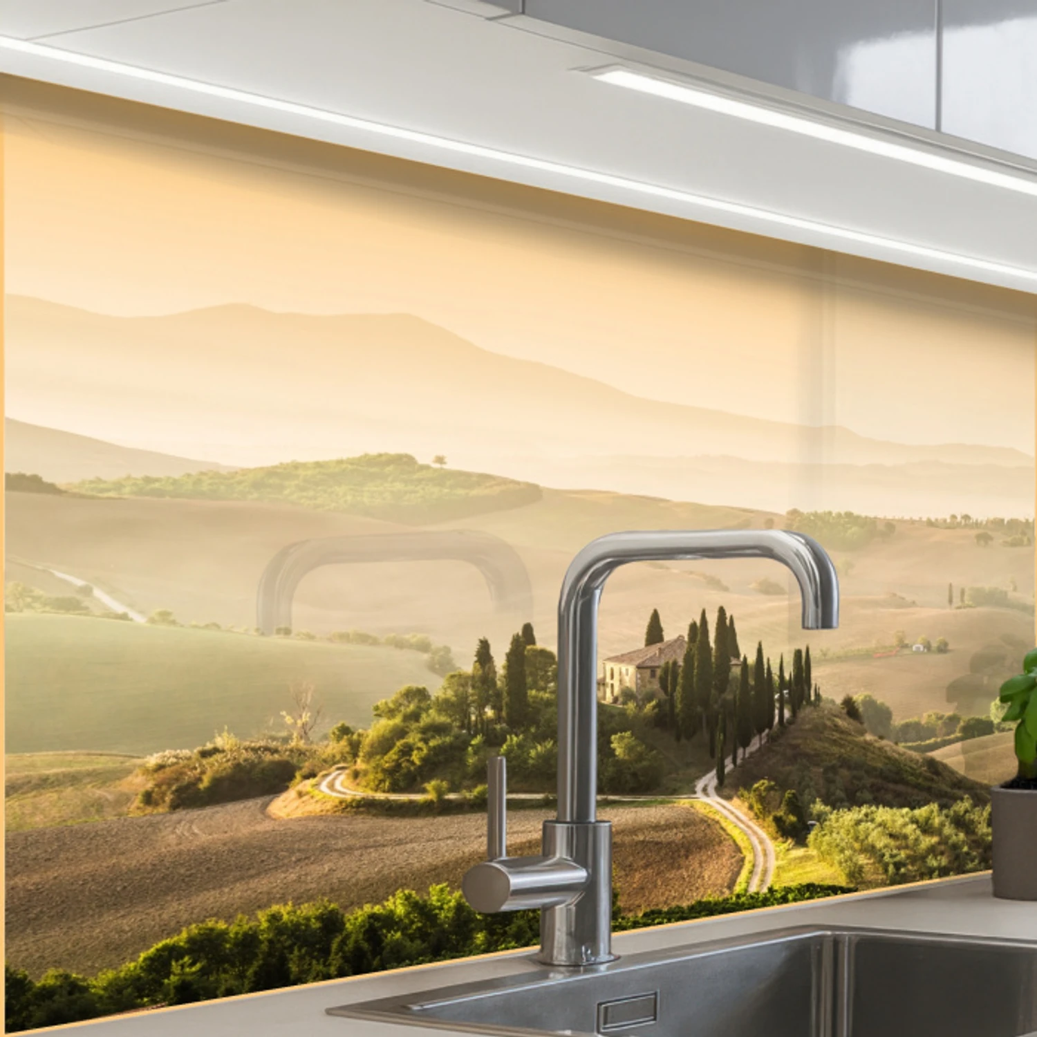 Landschap - Toscane - Ochtendlicht keuken achterwand 2 middel -zzzz3d_schuin