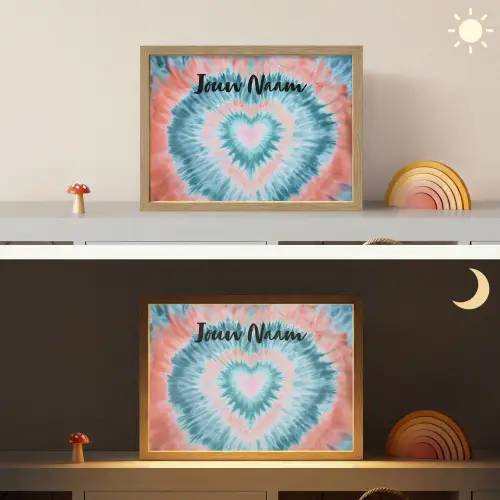 Hartvormig - Tie dye - Lichtblauw - Pasteltinten Light Box met batterij (Wandlamp kind) middel -sfeer3_kind